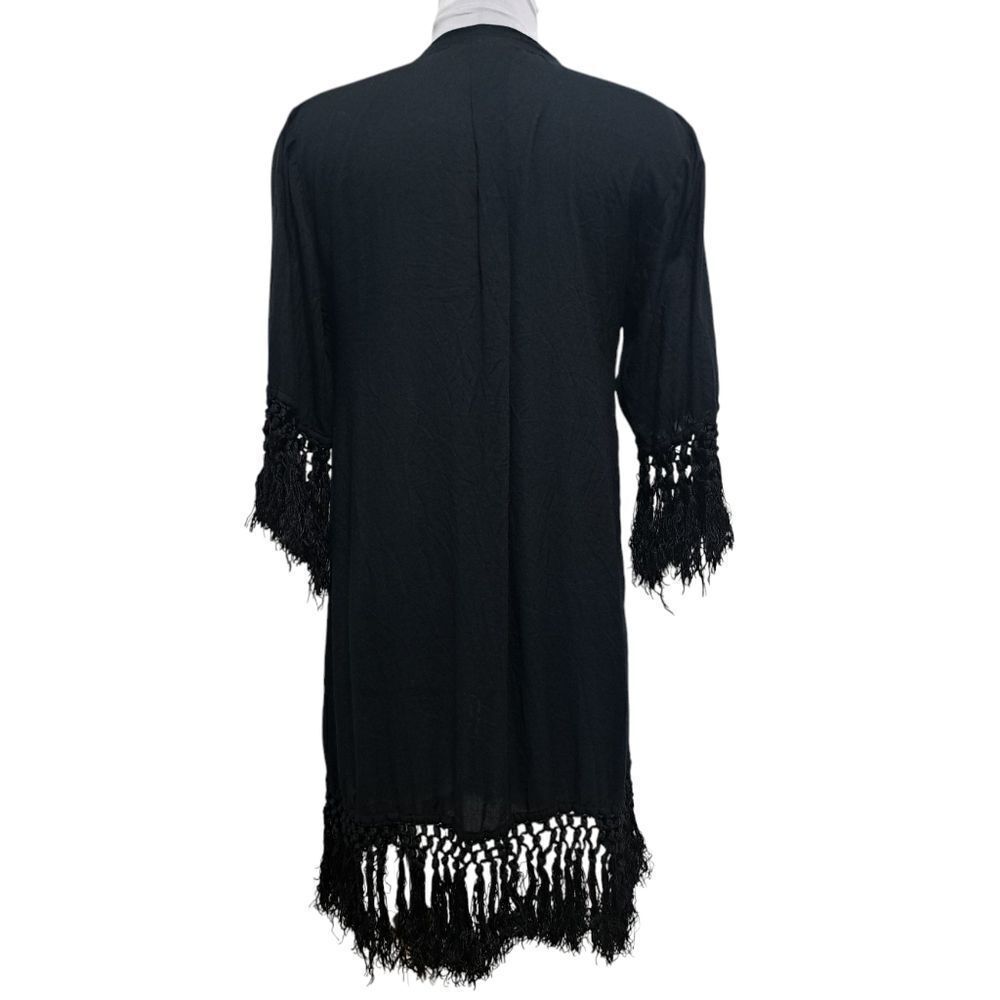 Tigerlily Embroidered Button Down Fringe Cardigan Cruise Dress Small Black — image 2 of 8